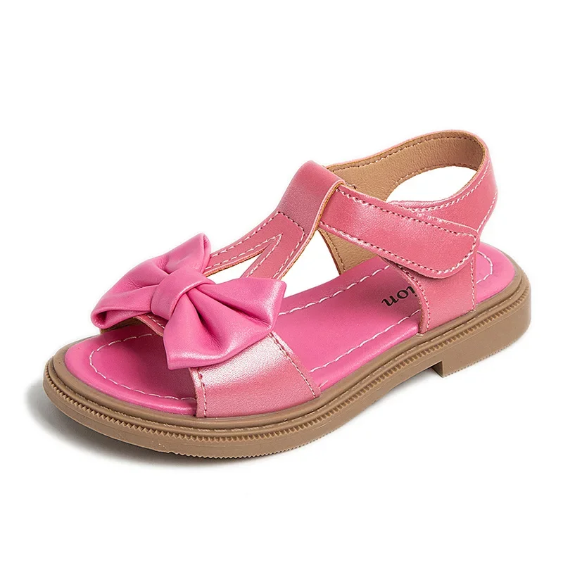 

Girls Sandals for School Fashion Princess with Bow-knot T-strap Open Toes Soft Children Summer Beach Shoes All Match Style 26-36