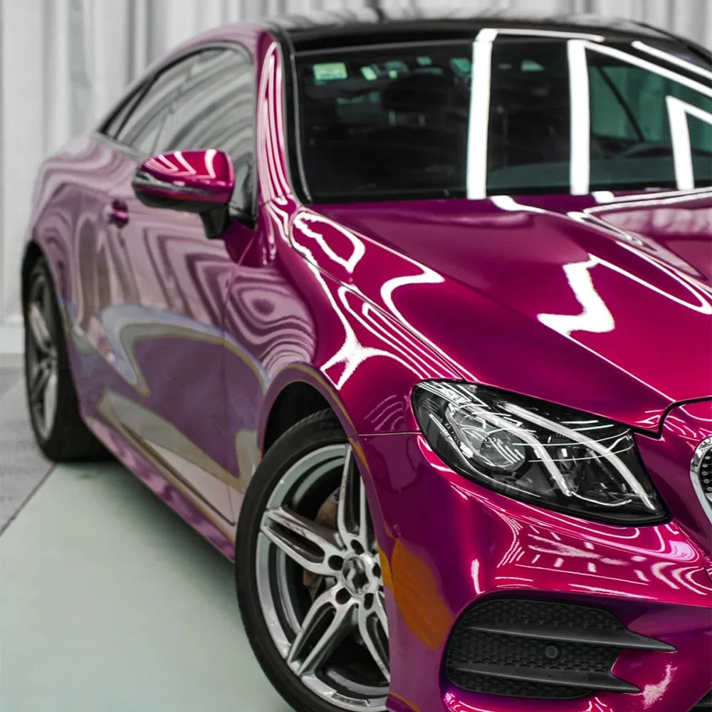 

1.52*18M PET Liner Wrapping Stickers Super Glossy Metallic Tower Red Purple Car Vinyl Wrap Film