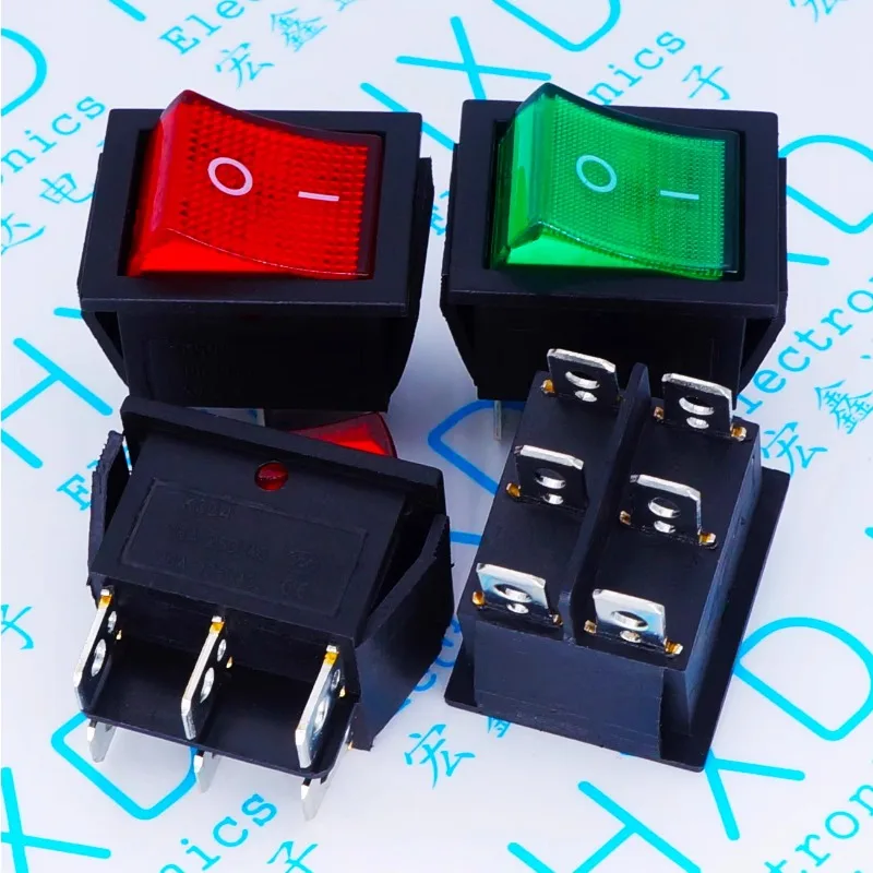 12Pcs Red Rocker Switch Power Switch Button Switches KCD4 250V 16A Pole Copper 4/6 Pin 2 Gear On-Off With Light 31x25mm