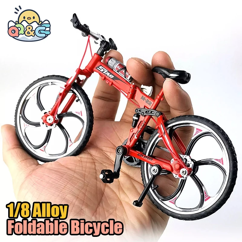 Mini Foldable Bicycle Model 1:8 Scale Metal Model Diecast City Vehicle Mountain Bike Simulation Alloy Toys Collection for Gifts