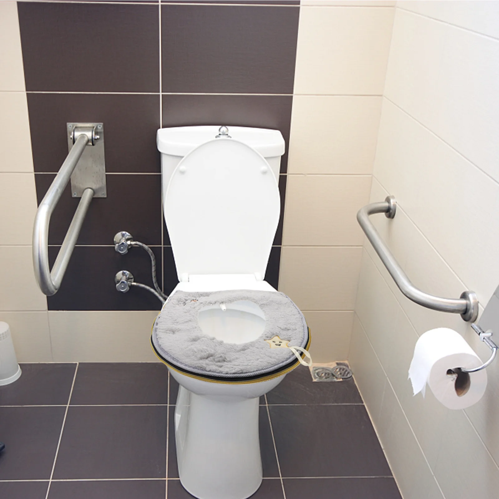 

1pc Toilet Seat Cushion Thickened Warm Mat Grey Soft Reusable Detachable Button Comfortable Gift for Women