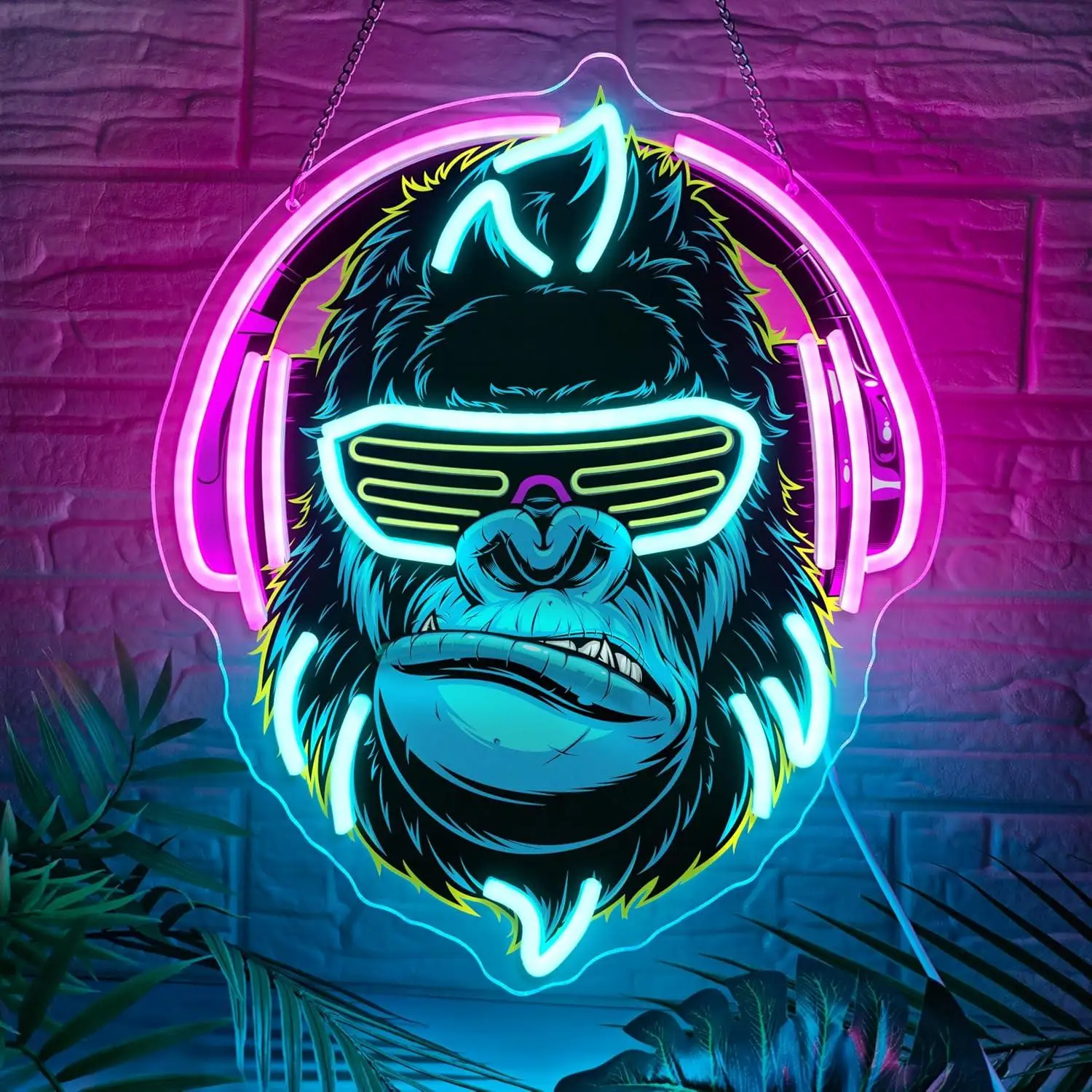 

Headphones Gorilla Neon Sign Dimmable Kong Led Neon Light for Wall Decor Game Room Man Cave Home Party Bar Decor Night Light