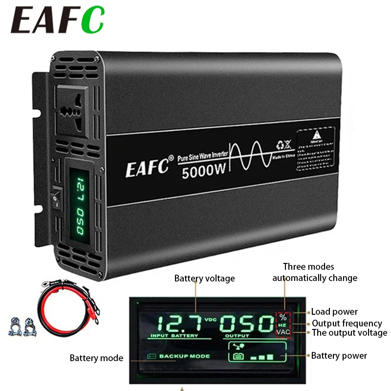 EAFC Inverter a onda sinusoidale pura DC 12V a AC 220V 4000W/5000W/7000W Convertitore di trasferimento di tensione Display digitale 50HZ