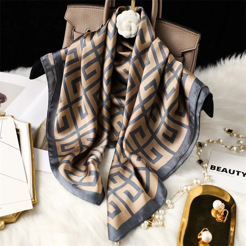 Women Luxury 70X70cm Square Silk Scarf Female Soft Hairband Headband Neckerchief Foulard Tie Bag Ribbon Bandanna Sun Protective