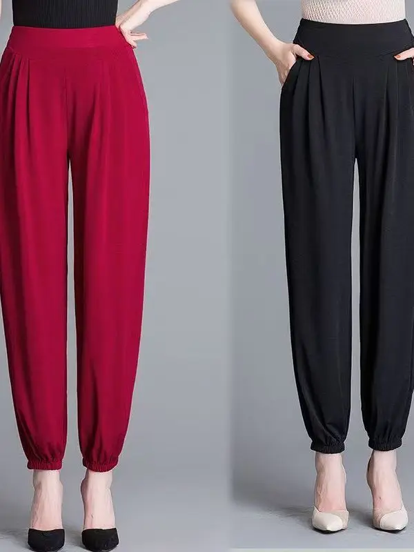 

plus Size Lantern Pants Summer Thin Loose Slimming Drapey Nine-Piece Carrot Pants Stylish Middle-Aged Mom Pants High Waist Ko...