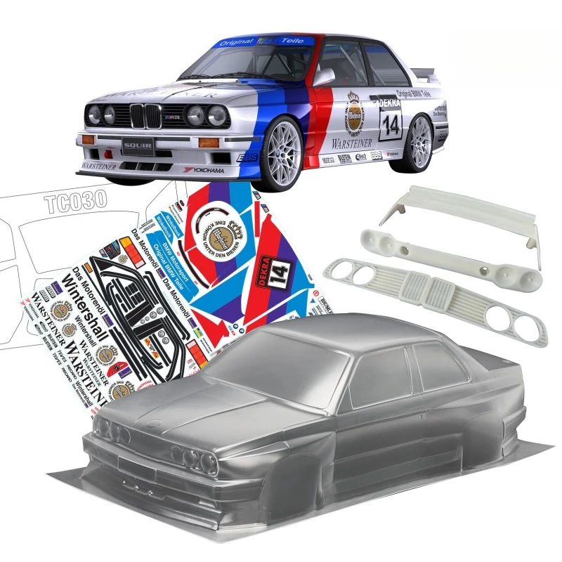 TC030 1/10 E30 M3 Clear Lexan Body W/3D Rear Wing/Front Bumper for 257mm wheelbase RC Drift Chassis Tamiya TT-01 TT-02