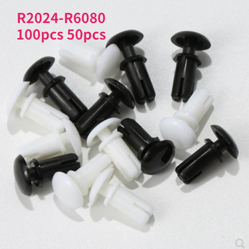 50-100PCS R2024-R6080 Black/White Black White Nylon Plastic R Type Expansion Rivet Nut Buckle Clip PC Board Rivet Fastener