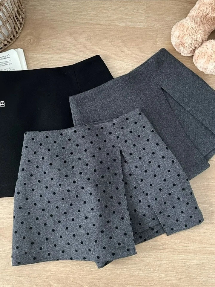 الرجعية البولكا نقطة عالية الخصر Thiened الصوفية ألف خط تنورة عارضة المرأة الشتاء بسيط التخسيس تنورة السراويل