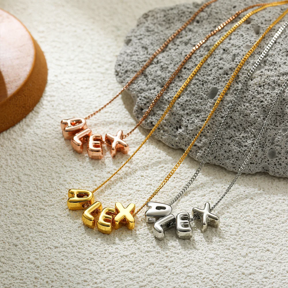 Minimalist Tarnish Free Stainless Steel Jewelry Personalized Mini Bubble Name Ballon 3D Puff Letter Charm DIY Necklaces Women