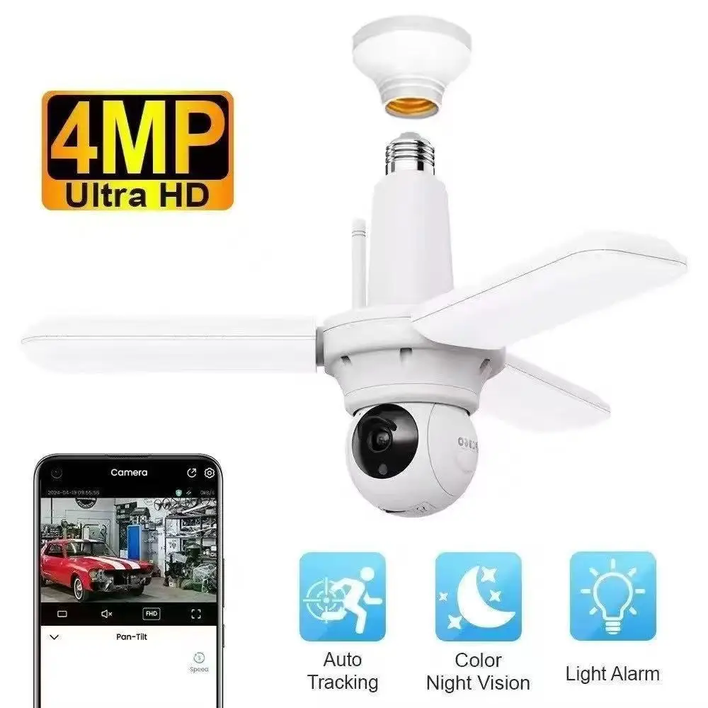 WiFi Light Bulb Security Camera 4MP HD with 355° Pan 90° Tilt Color Night Vision Auto Tracking Two-Way Audio E26/E27 Socket