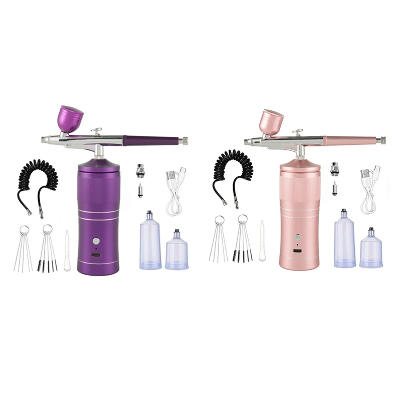 Airbrush Kit Rechargeable Cordless Airbrush Compressor Portable+0.3Mm Nozzle Cleaning Brush Set For Makeup Nail Art