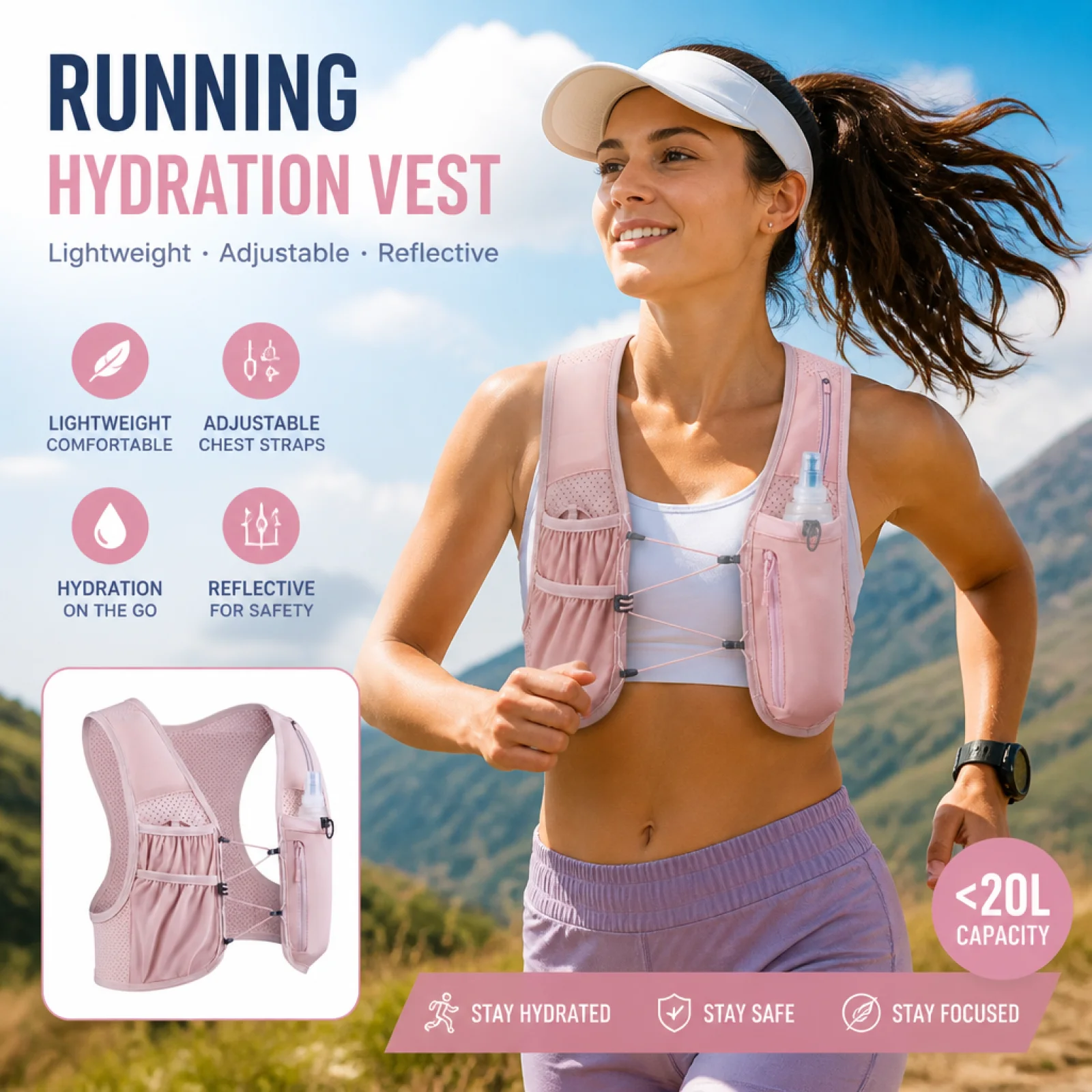 Running Water-Carrying Vest Lightweight Water-Carrying Vest with Pockets Breathable Gear for Runners, Joggers, Outdoor Training
