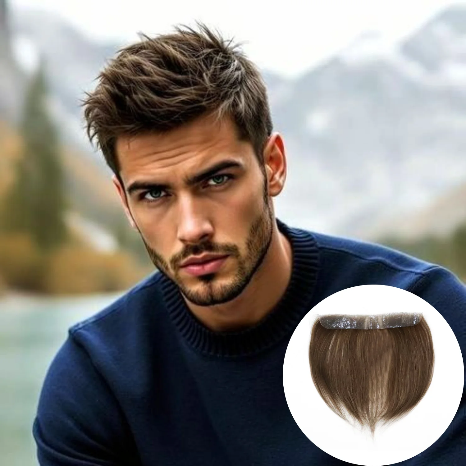 رقيقة الجلد الجبين هيربيسي للرجل وسيم الخامس شكل غير مرئية بولي Hairline شعري الشعر المستعار للذكور الشعر البشري البني لهدايا الكريسماس