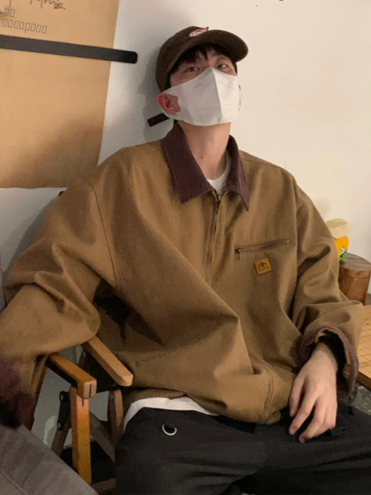 

Vintage American Retro Brown Jaet Men's Spring Autumn Workwear Ameika Jie Baroque Sle Trendy Brand Zipper Closure Long Sl...