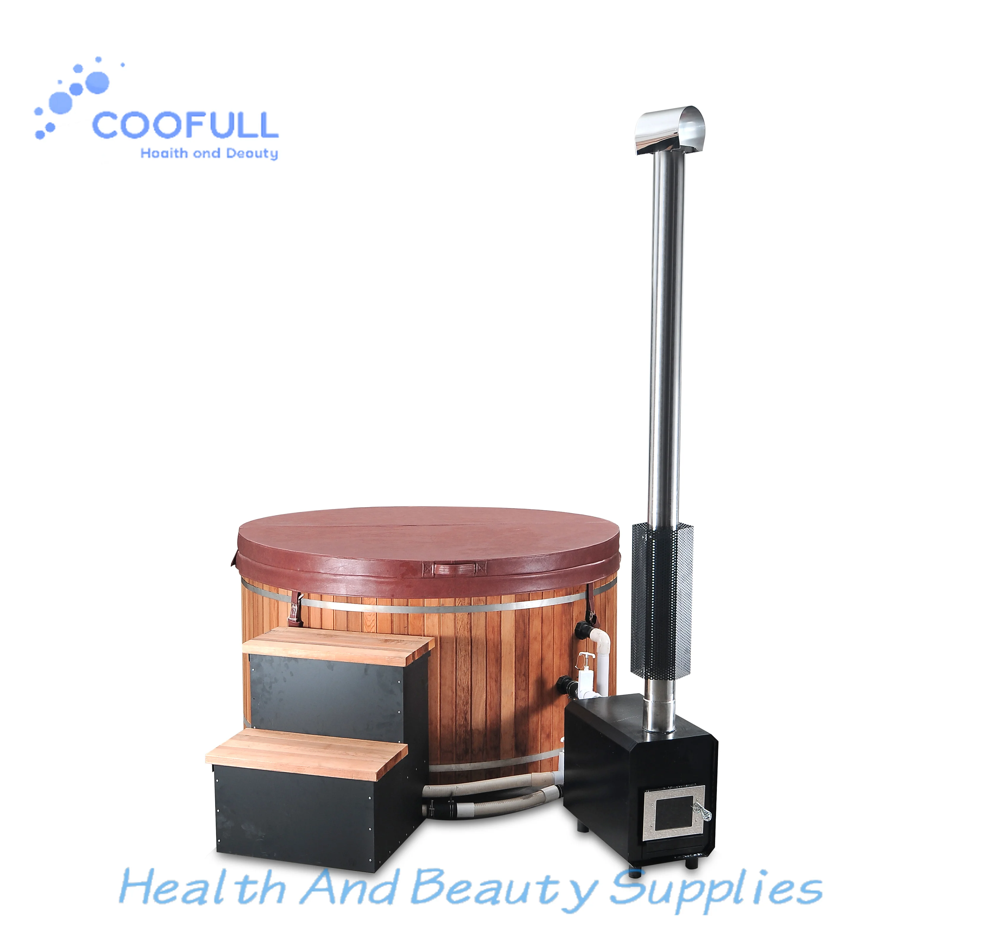 Coofull 3/4/6/8 Persons  Inflatable Wood Fired Hot Tub SPA Clear Cedar Bathtub