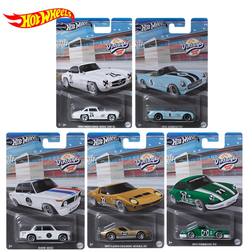 Original Hot Wheels Car Vintage Racing Club Toys for Boy 1/64 Diecast BMW 2002 Porsche 911 1955 Corvette Lamborghini Miura Gift