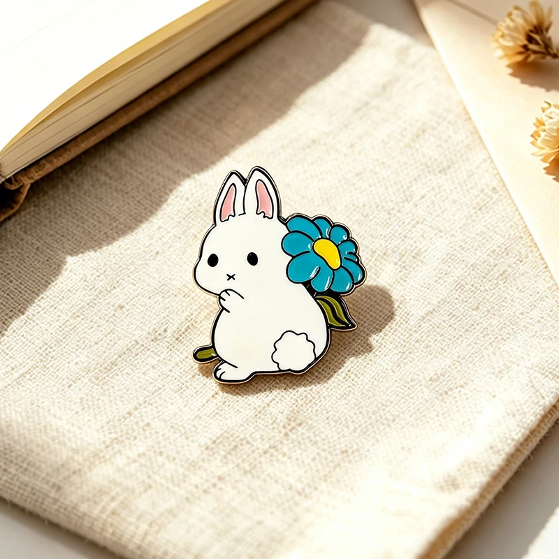 Sunflower Rabbit Carry Carrot Cute Animal Collar Pin Metal Badge Brooch Jewelry Accessory Gift