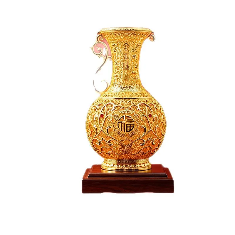 All-copper vase ornament housewarming opening high-end gift luxury hollow living room entrance business gift copper engraving