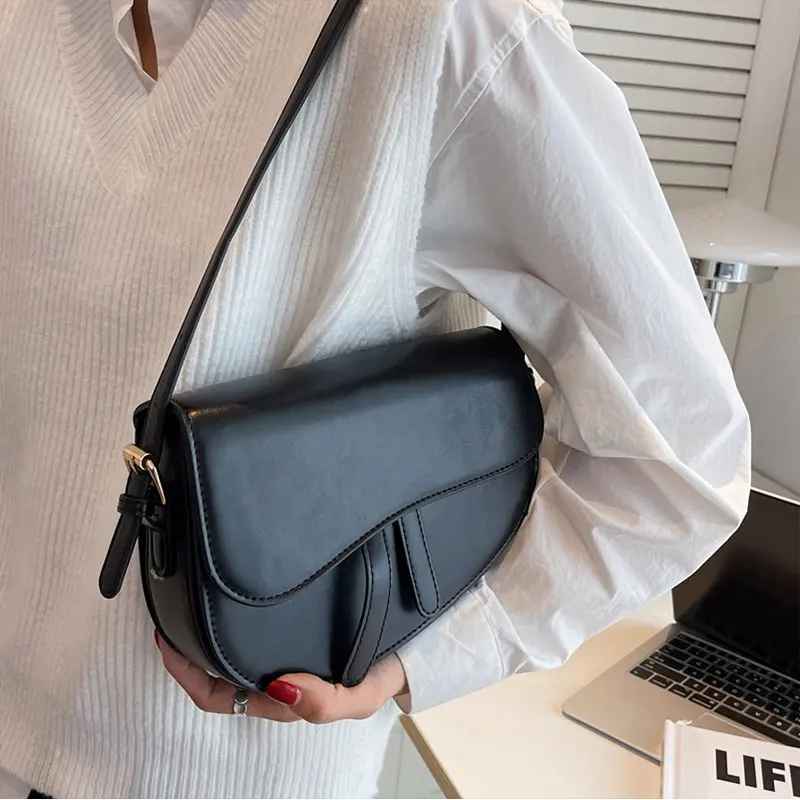 Small PU Leather Saddle Armpit Bags For Women Fashion Shoulder Crossbody Bags Ladies Vintage Underarm Handbags Phone Purse Bolsa