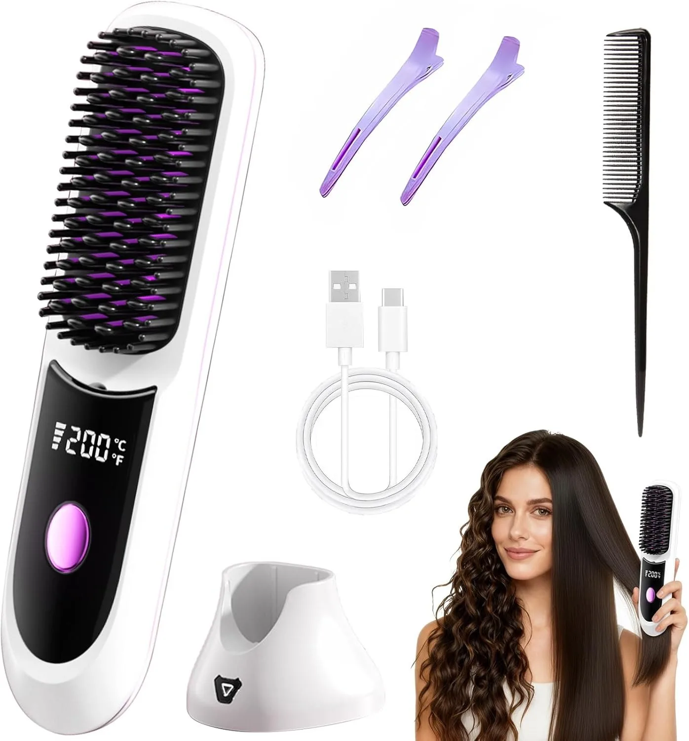 

Electric LCD Usb Ceramic Heating Straight Hair Comb Wireless Portable Negative Ion Styling Tool Rechargeable Straightening Brush