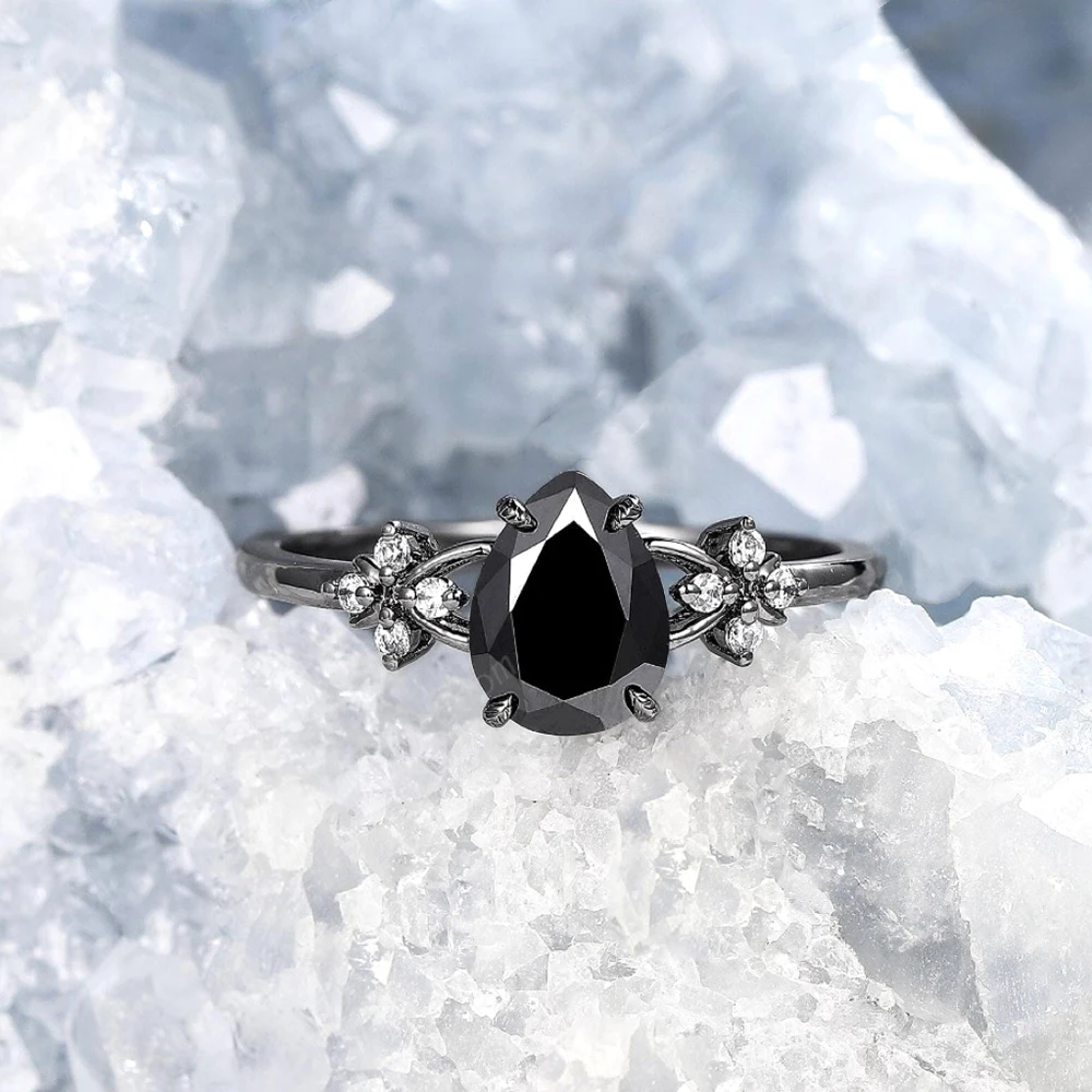 2Pcs Gothic Black Zircon Stone Ring Set
