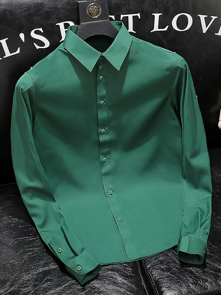 

Faionable Long Sve Men's irt Elastic Slim Fit Trendy Sle Korean Version Casual Busin Polyester Spandex Blend