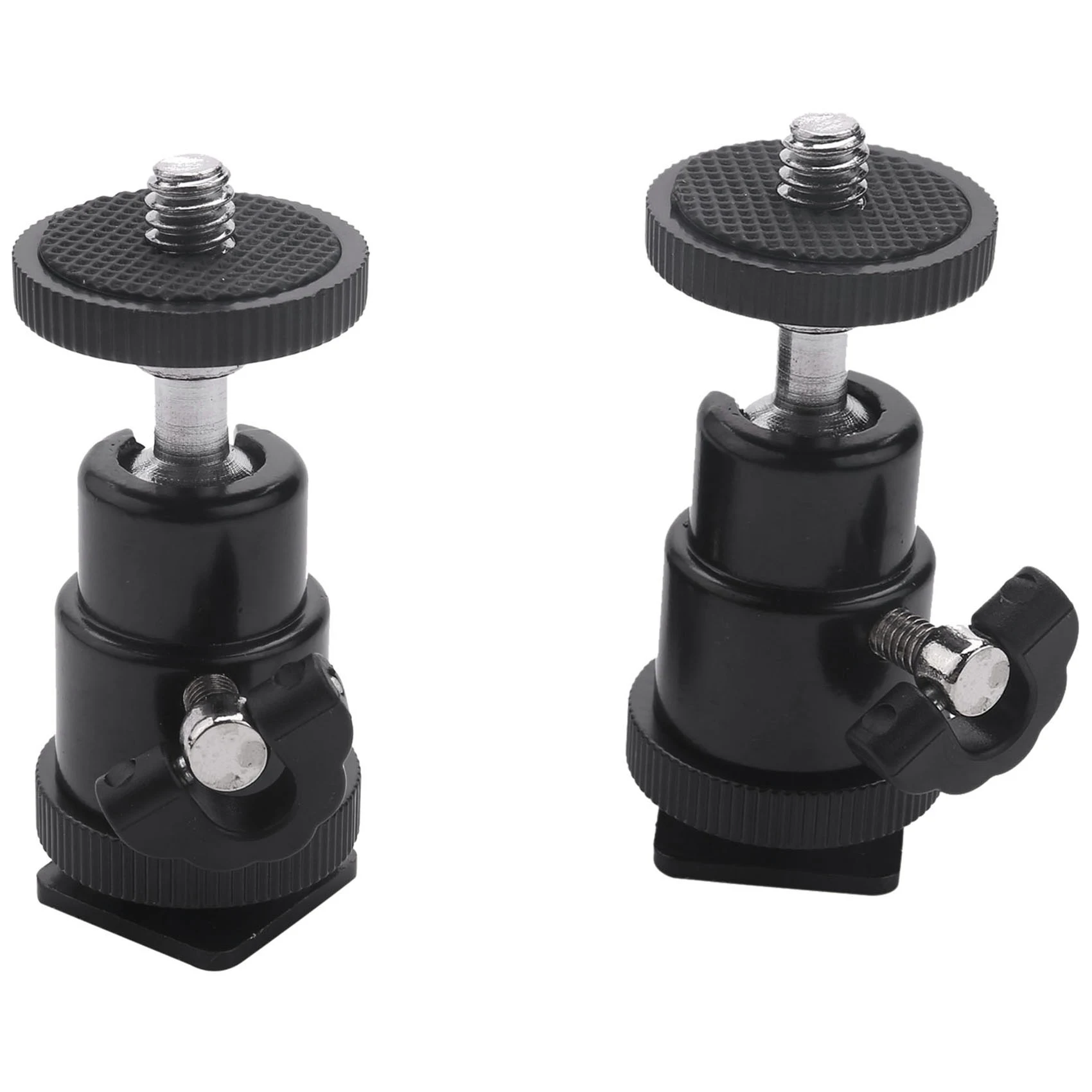 Mini Ball Head [2 Pack] With Hot Shoe Mount Adapter 360 Degree 1/4 Inch Small Ball Heads Lightweight Swivel Micro-Ballhead For