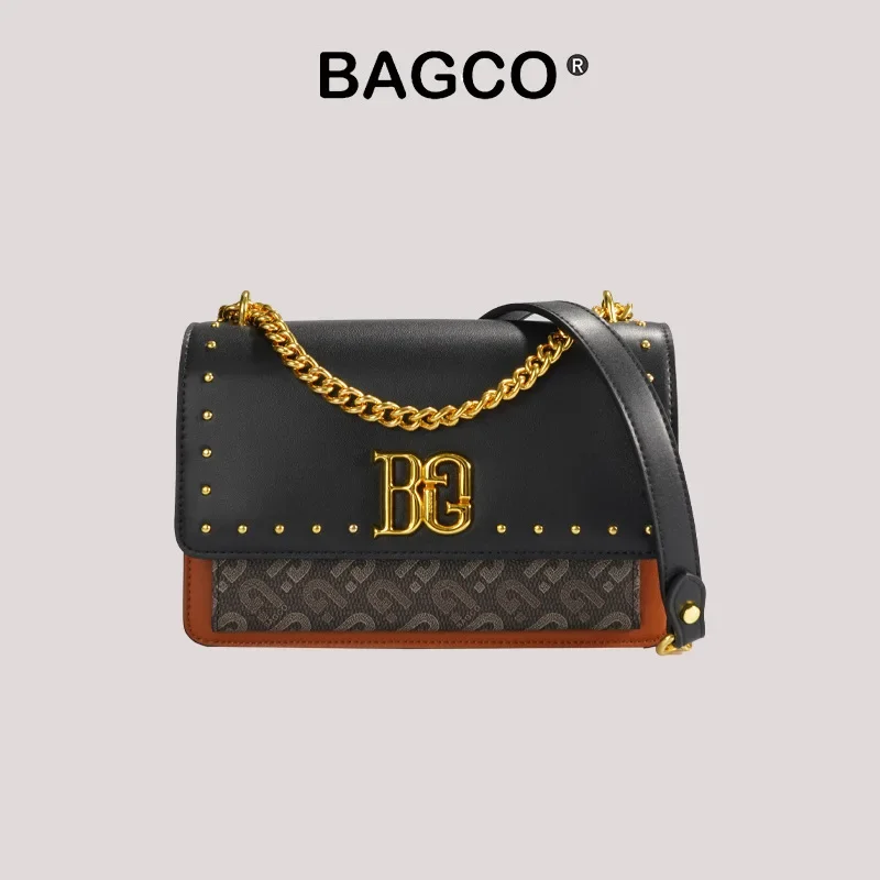 

BAGCO | Женская маленькая квадратная сумка через плечо с заклепками и цепочкой через плечо в стиле ретро