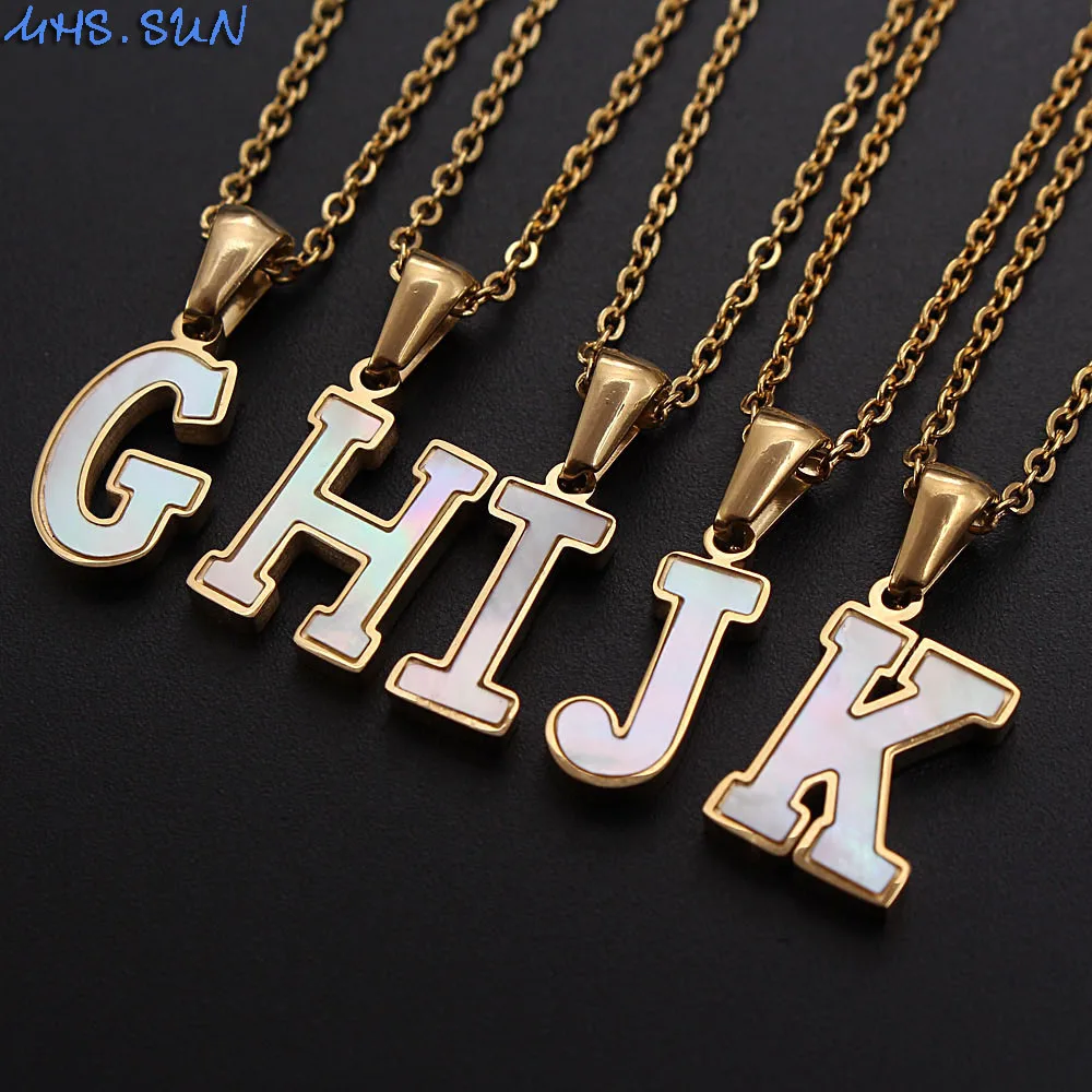 SUNSLL Stainless Steel CZ Zircon A-Z 26 Letter Alphabet Shell Pendant Necklace Women Men Fashion Jewelry Colar Feminina Gift