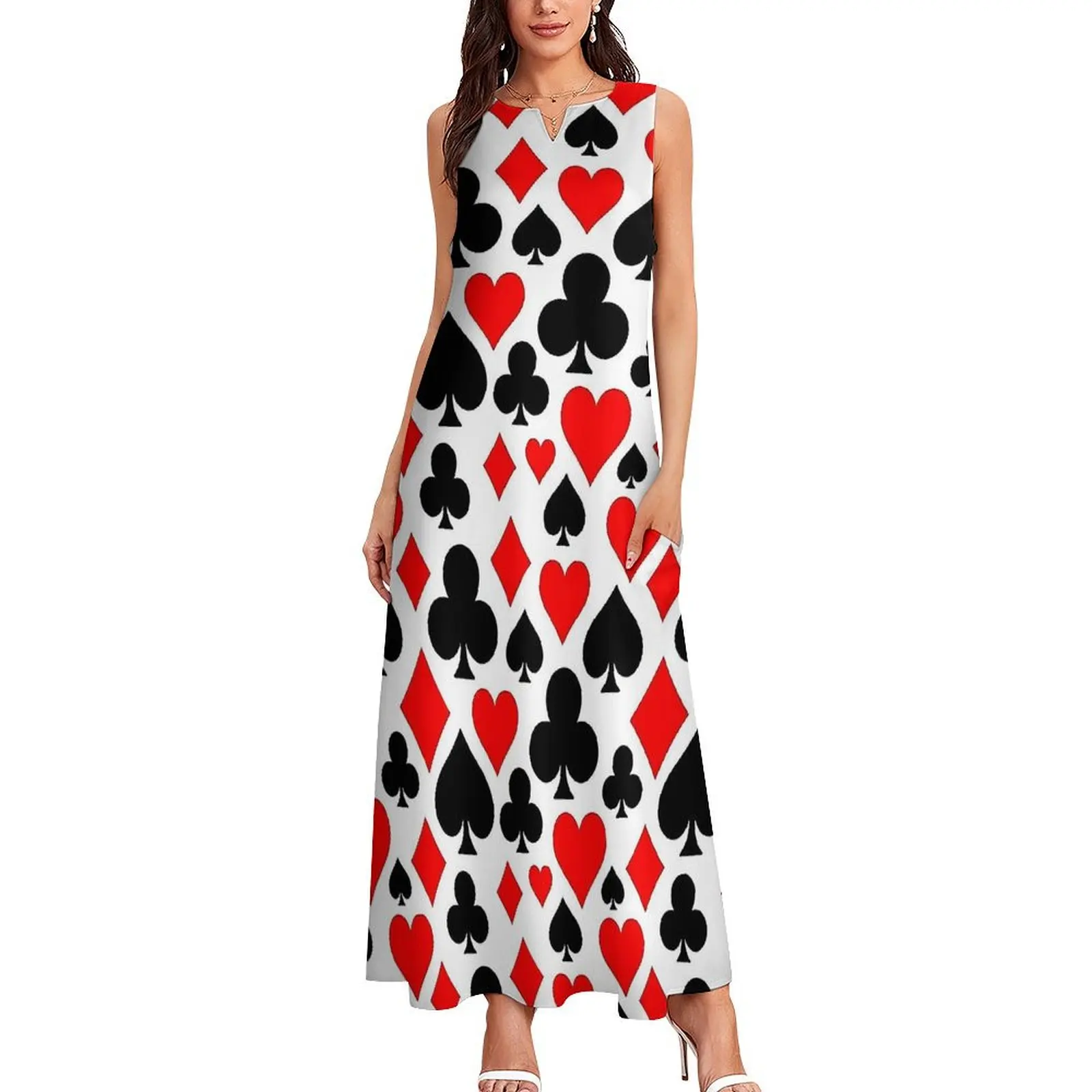 Casino Playing Cards Player Symbols Dress Elegant Maxi Dress Street Style Casual Long Dresses Ladies Sleeveless Oversize Vestido