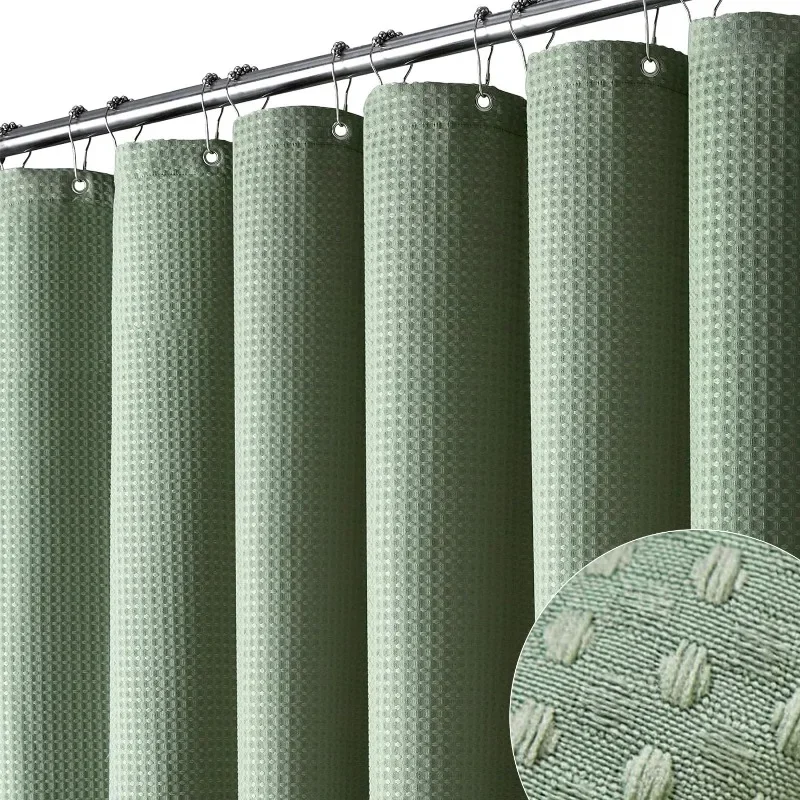 1Pc Thick Waffle Solid Color Shower Curtain with 12 Hooks Waterproof and Mildew Shading Suitable for Toilet Bathroom Partitions