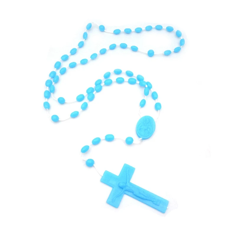 Plastic Cross Pendant Wired Rosary Necklace Multi-color Mixed Gift For Men Women 12pcs/Lot