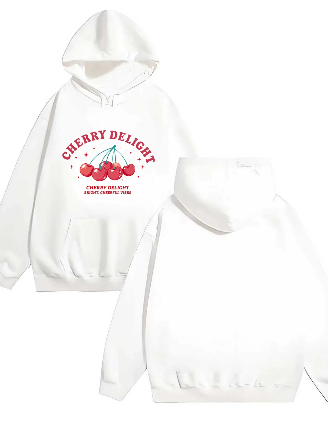 

2025 New trendy Cherry Joy print hooded sweatshirt for men and women casual loose pullover, 330G heavy hooded sweatshirt