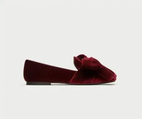 Elegant Women Burgundy Velvet Round Toe Big Butterfly Knot Front Slip On Casual Loafers Girls Comfortable Low Top Casual Flats