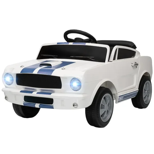 Coche Ford Shelby GT 350 para niños con control remoto, velocidad ajustable, MP3, arranque suave, luces LED, blanco