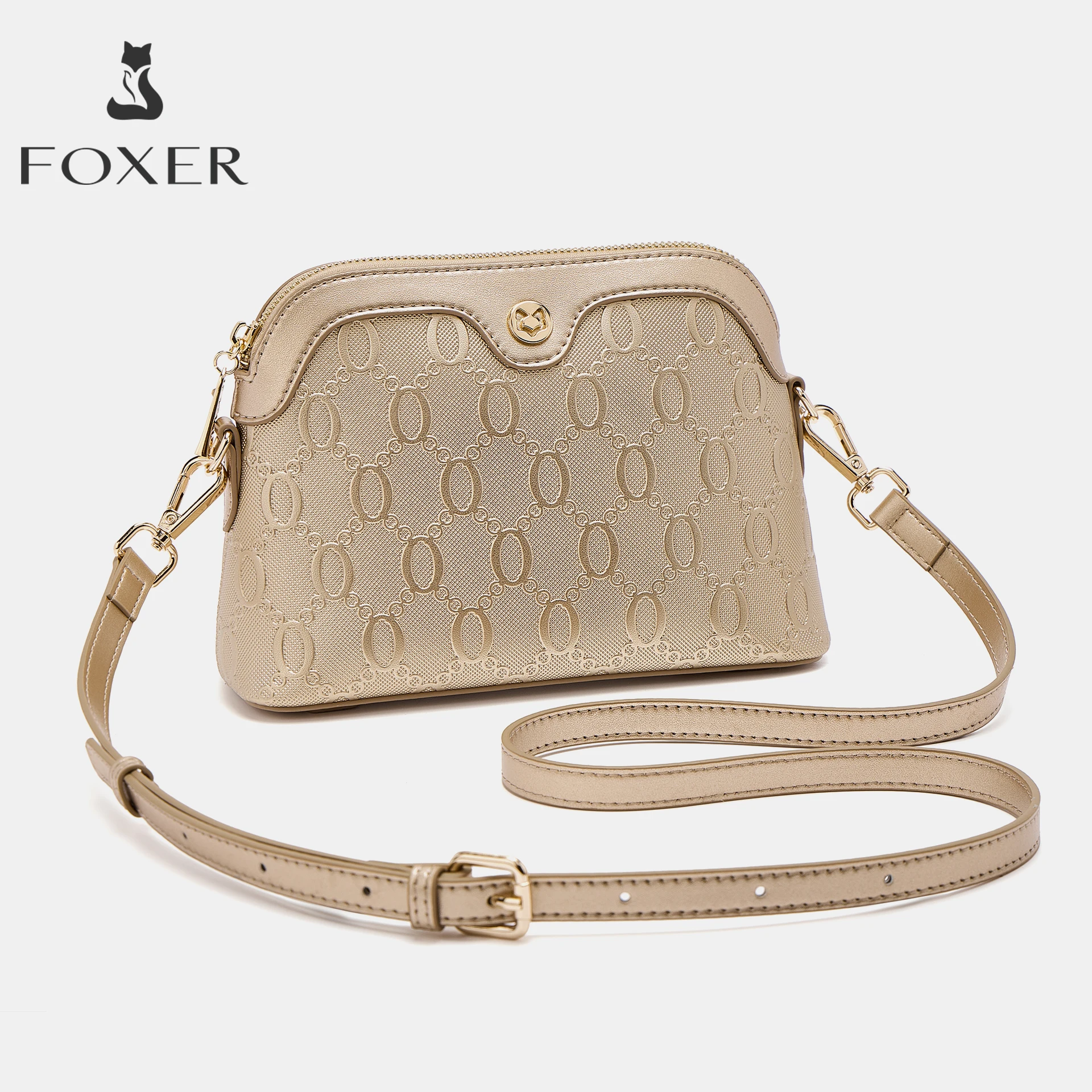 FOXER 2026 New Luxury Embossed Crossbody Bag Cowhide Leather Women's Shoulder Bag Multi Pocket Small Daily Commute Phone Handbag