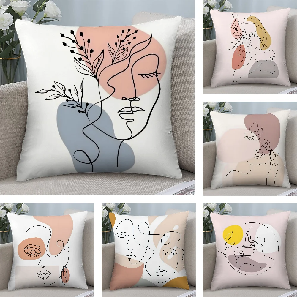 

Abstract Face Collection Print Pillow Case Plush Fabric Soft Double Sided Print Sofa Cushion Cover Throw Pillow Covers