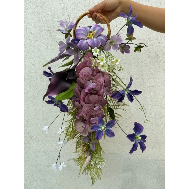 Simulation flower hand carrying flower wedding photography bride wedding hand bouquet purple waterfall kiss bouquet bracelet flo