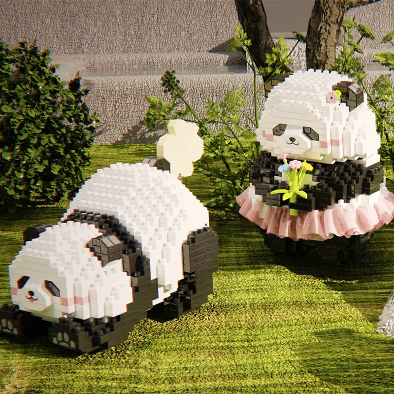 Funny Huahua Panda Micro Building Blocks 3D DIY Assembled Scene Animal Model Cute Panda Mini Brick Figure Toys For Kids Gift