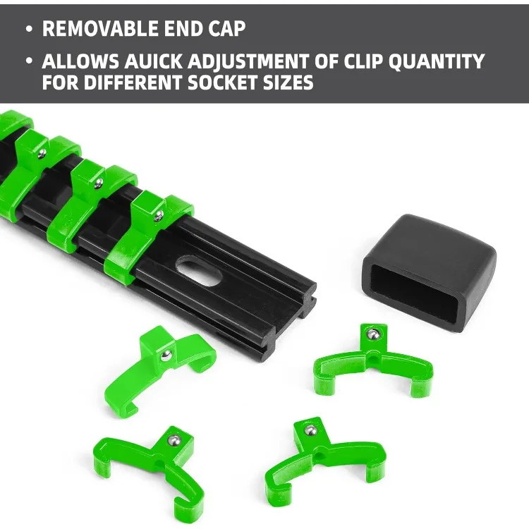 Herramientas ABS de accionamiento organizador de enchufes, soporte de enchufe verde, kit de soportes de enchufes de 18 piezas de calidad superior, Clips de 1/4 pulgadas x 96