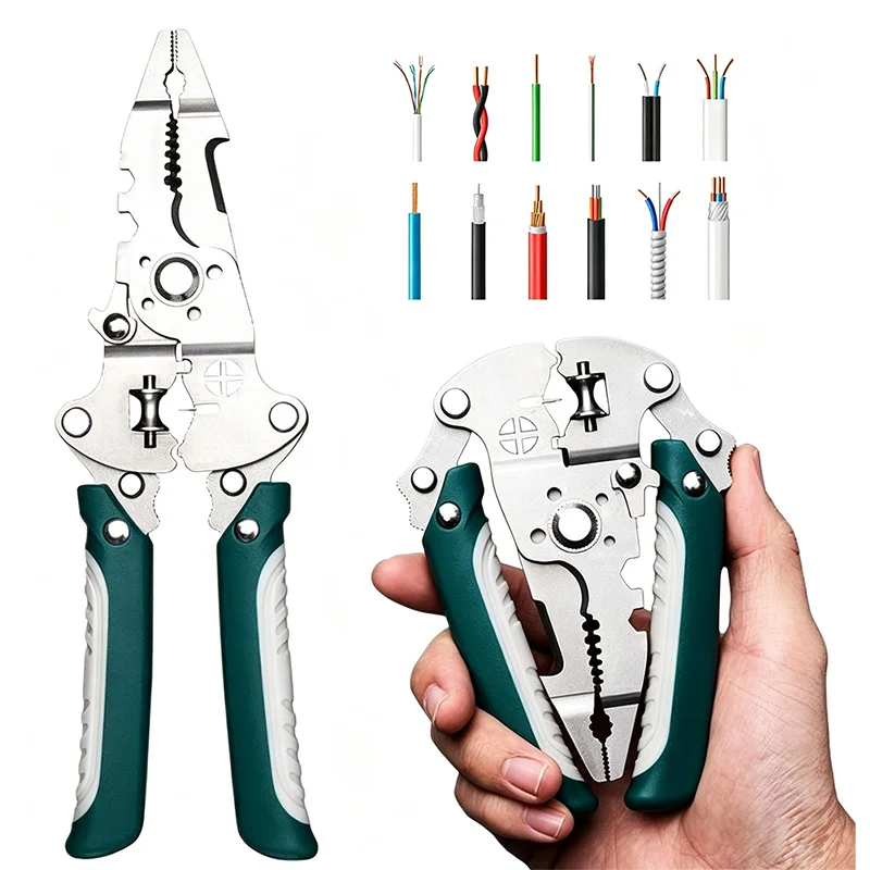 Multifunctional folding electrician wire stripping and cutting pliers, wiring pliers, wire splitting and crimping pliers