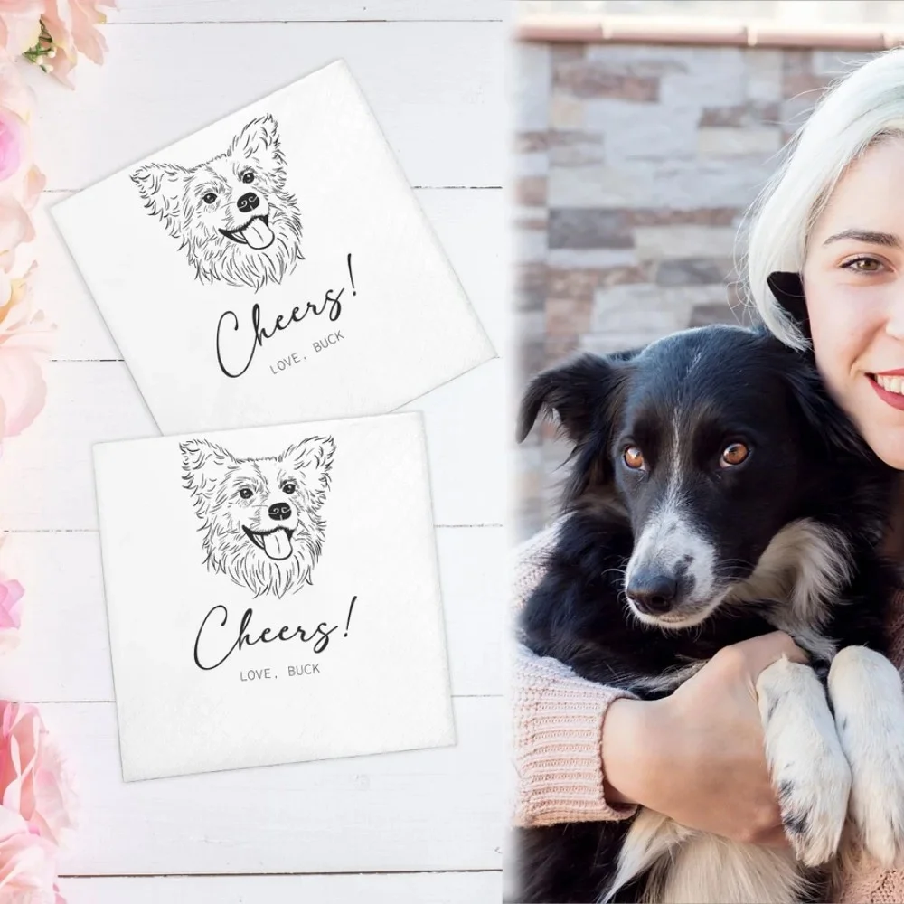 80pcs Custom Illustrated Dog|Custom Pet Wedding Napkins |Pet Cocktail Napkins |Custom napkins wedding |Wedding cocktail napkins