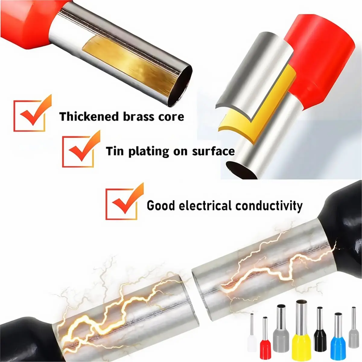 1000pcs Tubular Crimp Terminals Electrical Wire Cable Ferrules Connectors E6012 E1008 E2508 Ring Sleeve E1008