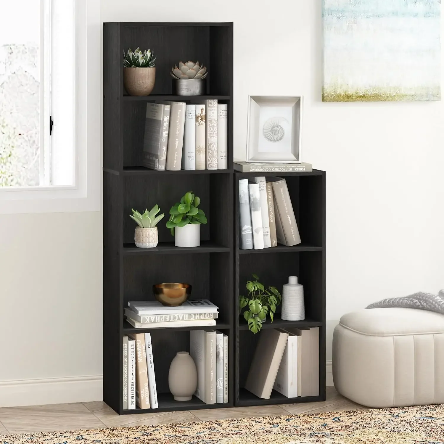 Book Shelf, 5-Tier Bookshelf, Bookcase with Open Shelves, 9.4 x 15.8 x 52, Easy Assembly, for Living Room, Bedroom, Home Office, Blackwood