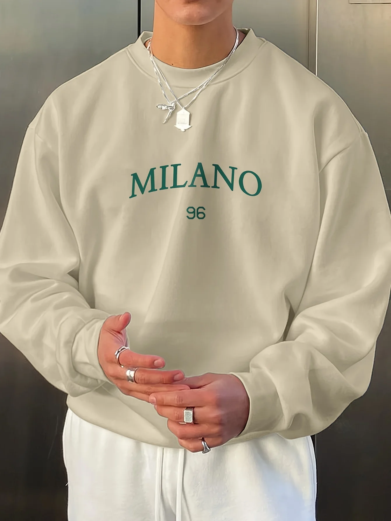 Men's Fashion Creative Design Milan Print Long Sleeve Round Neck Sweatshirt for Sports, Casual, and Commuting, Versatile Spring/Summer Style, Selected by Niuwang