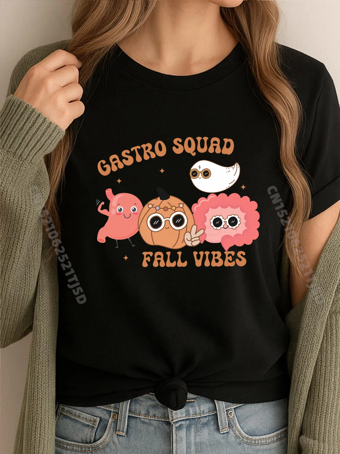

Fall Vibes Gastro Squad Ghost Хэллоуин Жуткая эндоскопия Белая футболка Женская группа Футболки День Благодарения
