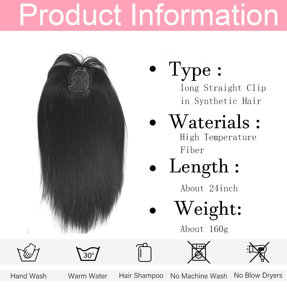 Clip in Synthetic Hair Topper with Bangs for Women Long Straight Invisible Clourse Hair Pieces for Thinning Hair 24 Inch