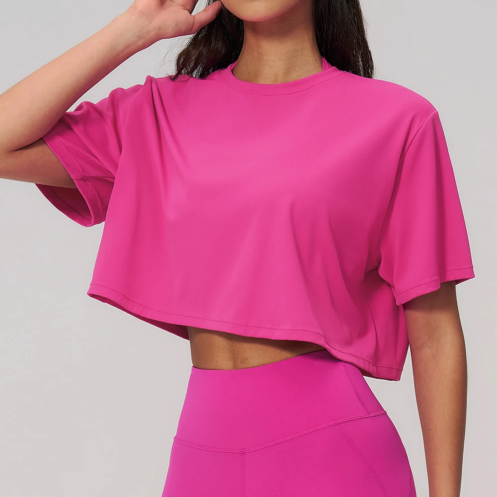 

Women Yoga Shirts Solid Short Sleeve Sport T-Shirt Elastic Loose Fitness Yoga Top Gym Shirt Casual Running Workout Clothes