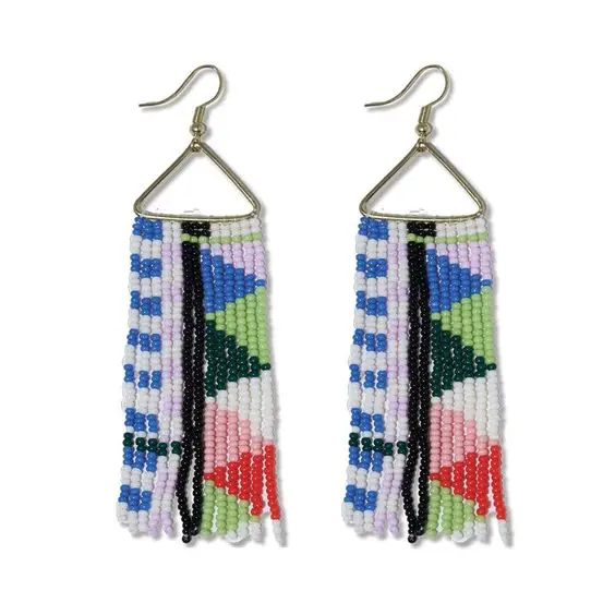 

ZGMXR Rice bead earrings Tassels Rainbow Gradient color Geometry Bohemia Hand weaving Alloy Female Fashion Beaded earrings