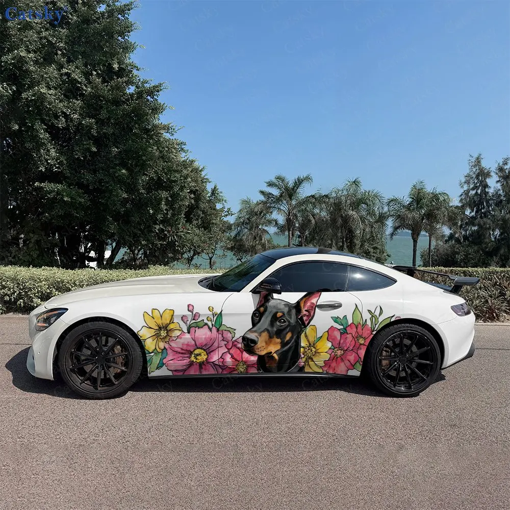 2pcs Doberman Decal, Durable, Fade-Resistant, Enhance Your Vehicles Aesthetic With Bold Art Design Car Vinyl Wrap